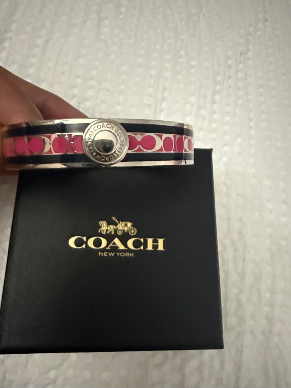 Coach Pink and Silver Signature Enamel Bangle